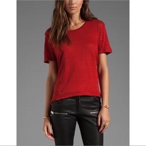 IRO | Clay Distressed Maroon Linen Tee XS